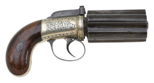 Unusual British Large Bore Bar Hammer Percussion Pepperbox Pistol