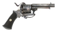 Attractive Silver-Inlaid Belgian Double Action Pinfire Pocket Revolver with Pipe Case