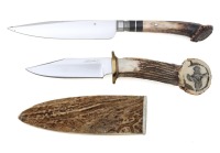 Pair Of Custom Georgia Stag Handled Fixed Blade Knives