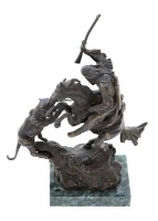 Lion and Trapper Bronze Statue