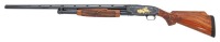 Exceptional Angelo Bee Engraved & Gold Inlaid Native American Plains Scene Winchester Model 12 Trap Slide Action Shotgun - 2