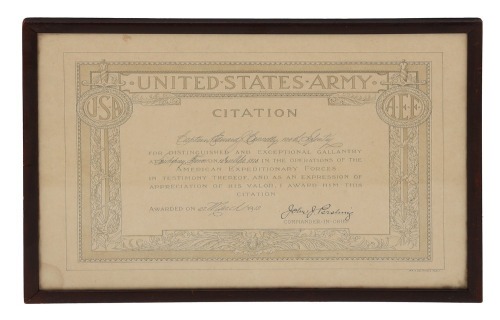WWI U.S. Army Citation to Captain Edward J. Connelly Signed By General John J. Pershing