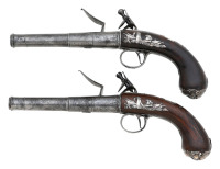 Wonderful Pair Of 18th Century British Silver Mounted "Queen Anne" Flintlock Pistols By Griffin Of Bond Street - 2