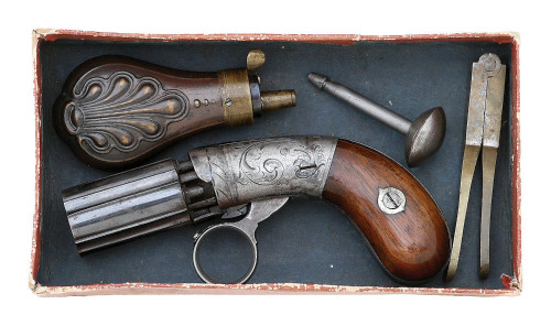 Fine Blunt & Syms Small Frame Percussion Pepperbox with Rare Original Box