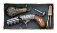 Fine Blunt & Syms Small Frame Percussion Pepperbox with Rare Original Box