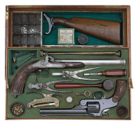 Fine French-Cased Pair Of Target Pistols Including A Stocked Smith & Wesson New Model No. 3 Revolver & Parisian Percussion Pistol By Gauvain