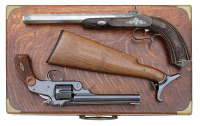 Fine French-Cased Pair Of Target Pistols Including A Stocked Smith & Wesson New Model No. 3 Revolver & Parisian Percussion Pistol By Gauvain - 2