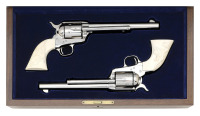 Superb Cased Set Of Consecutively Numbered Colt Third Generation Single Action Army Revolvers with Dennis Holland Carved Grips