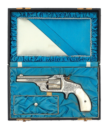 Wonderful Deluxe Cased & Gustave Young Engraved Smith & Wesson 38 Single Action Revolver Delivered To Deerfield, Massachusetts Selectman A.E. Stebbins