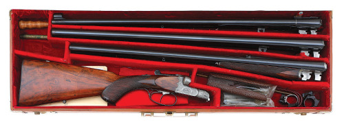 German Scalloped Boxlock Double Ejector Rifle Made For H. Mahillon Of Brussels, Cased with Extra Custom Barrels