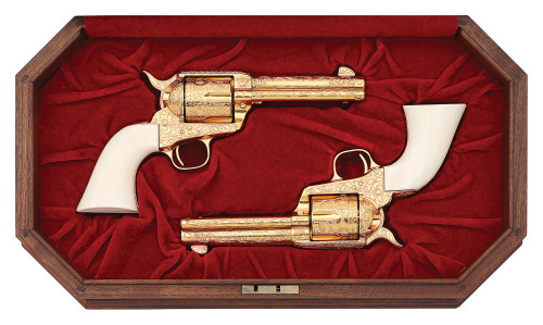 Wonderful Robert Valade-Engraved & Gold-Plated Consecutively Numbered Colt Third Generation Single Action Army Revolvers &ldquo;Butch Cassidy & Sundance Kid / Arvo Ojala Commemorative One Of One Pair&rdquo;