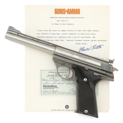 TDE Auto Mag Model 180 Semi-Auto Pistol Identified To Elmer Keith