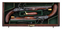 Interesting Cased Pair Of British Flintlock Pistols with Richardson Locks & Kuchenreiter Barrels