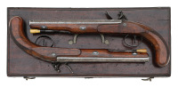 Interesting Cased Pair Of British Flintlock Pistols with Richardson Locks & Kuchenreiter Barrels - 2