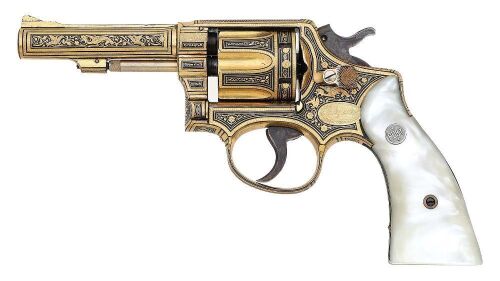 Lovely Spanish Gold Damascened Ruby Extra 38 Hand Ejector Revolver