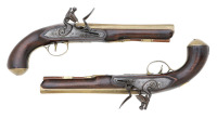 Unmarked Pair of Brass-Barreled Flintlock Pistols